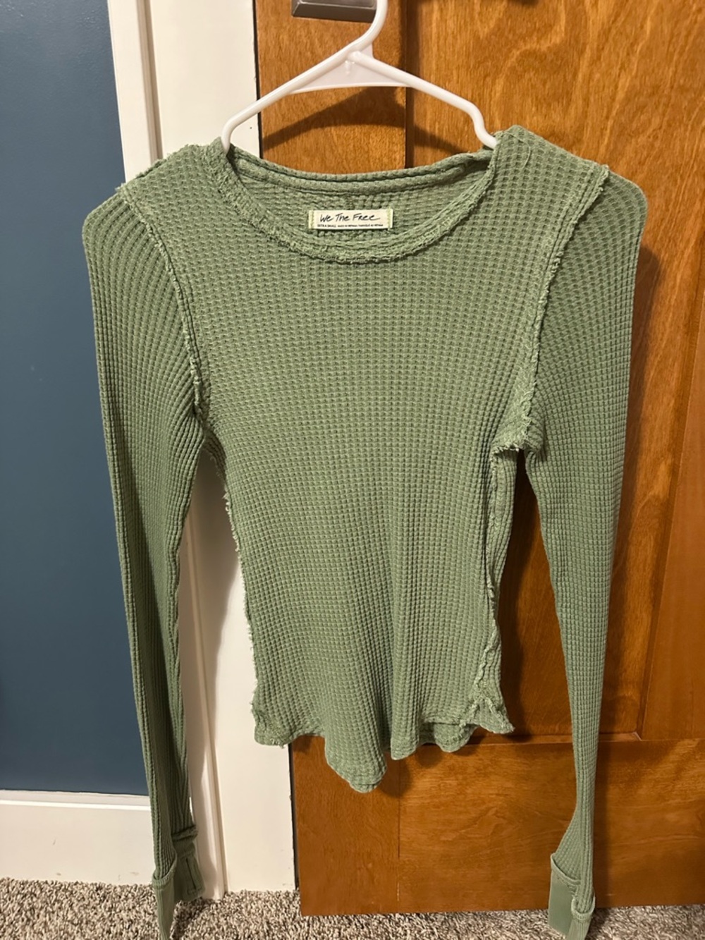 We The Free Sage Green Waffle Long Sleeve Top